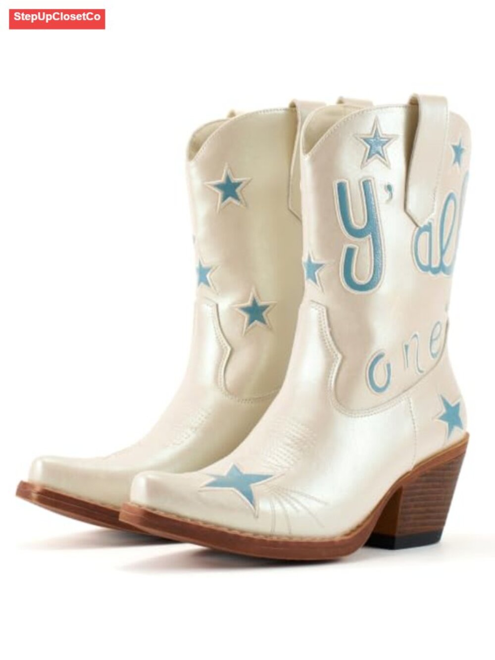Cowboy Ankle Boots for Women with Embroidery, Distressed Synthetic Leather, - Picture 1 of 6